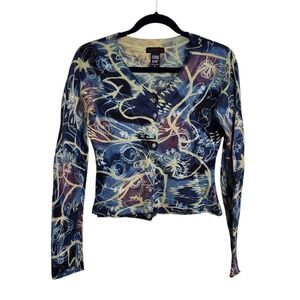 Vintage Custco Barcelona Cardigan Sweater L Y2K Angora Wool Embroidered Fairy